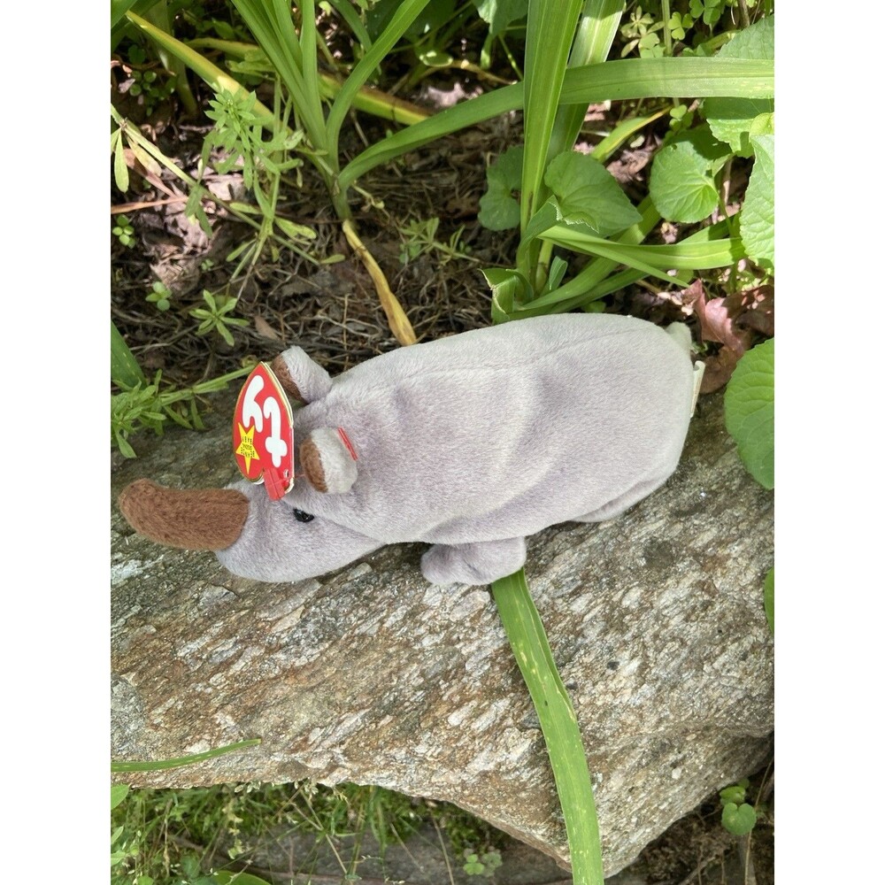 Ty Beanie Baby Spike The Rhinoceros Gray Bean Bag Plush Paper Hang Tag